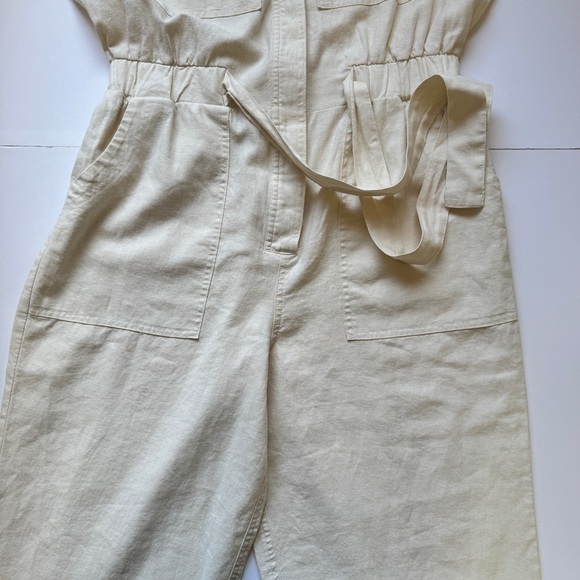 Universal Thread Short Sleeve Linen Blend Boilersuit Jumpsuit Ecru Cream Sz 6 - Picture 11 of 16